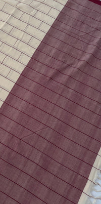 Thumbnail for ShopNaya Exclusive | Handwoven | Contemporary Pure Cotton Saree | No Blouse | Off-White & Red | Handloom Mark | Ships from California
