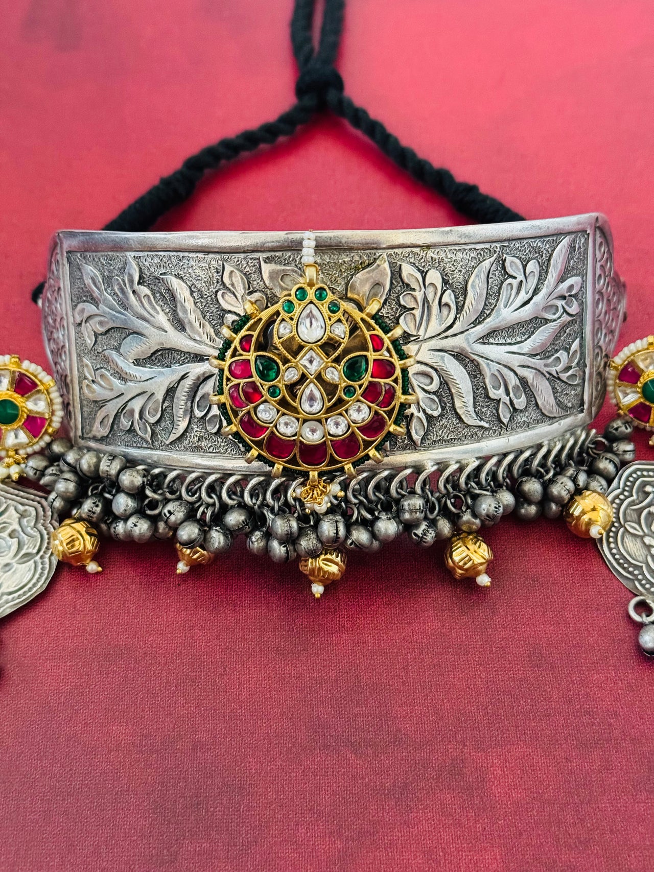 German Silver Ahmedabadi Kundan Choker Set | Semi-Precious Stones | Contains Nickel | Gold Plated | Free Shipping | Ships from California