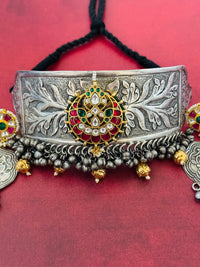 Thumbnail for German Silver Ahmedabadi Kundan Choker Set | Semi-Precious Stones | Contains Nickel | Gold Plated | Free Shipping | Ships from California