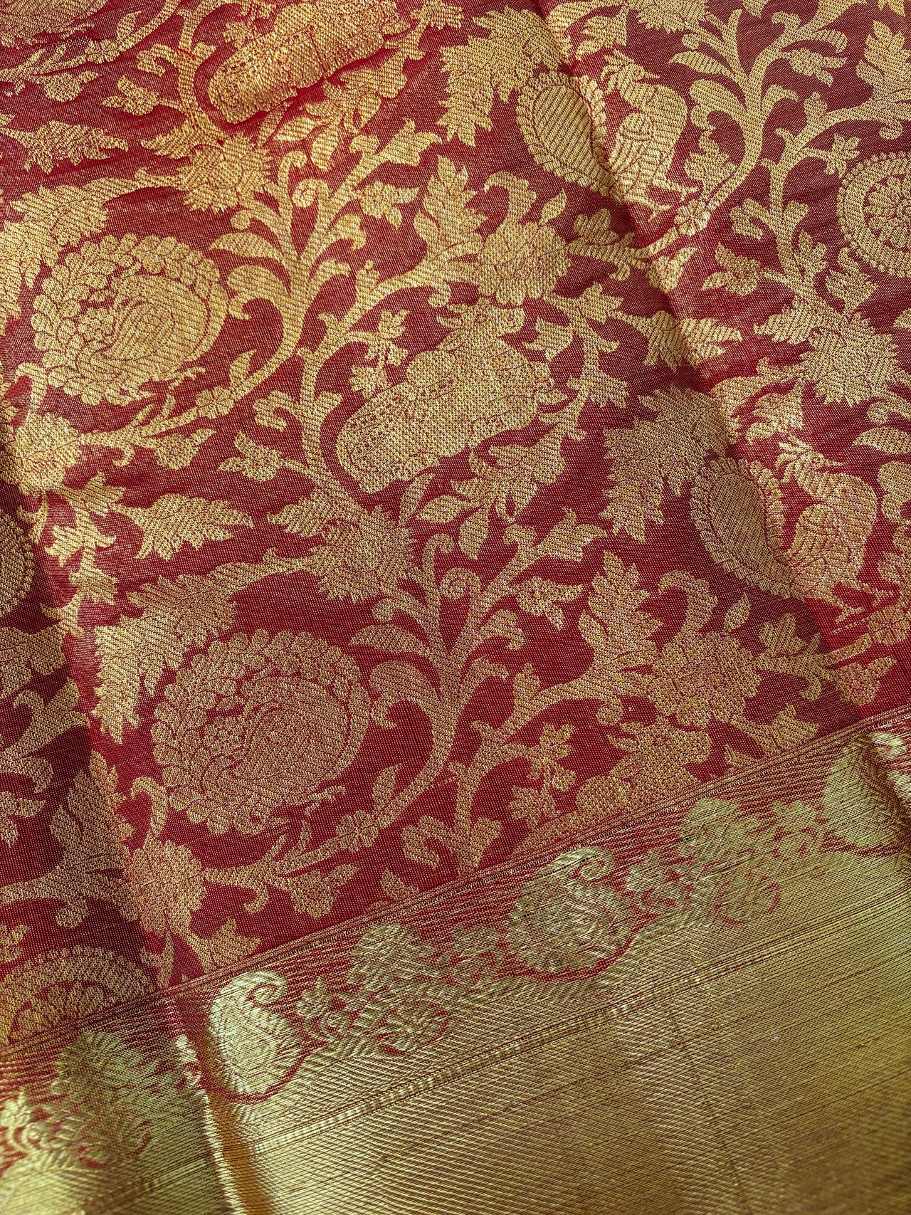 ShopNaya Exclusive | Metallic Brocade Kanchipuram Pure Silk Saree | Red | Pure Gold Zari | Handwoven | Ships from California
