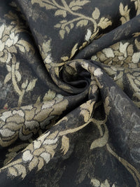 Thumbnail for Pure Cotton Saree from Banaras | Black | Gold & Silver Zari | Kadwa Weave | Handwoven | Ships from California
