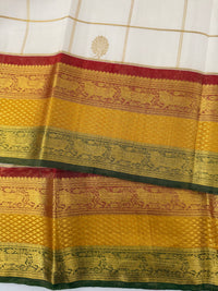 Thumbnail for Exclusive Kanchivaram Korvai Pure Silk Pure Zari Silk Saree | Contrast Tissue Border | Off-White | Handwoven | Ships from California