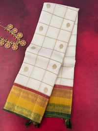 Thumbnail for Exclusive Kanchivaram Korvai Pure Silk Pure Zari Silk Saree | Contrast Tissue Border | Off-White | Handwoven | Ships from California