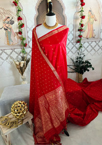 Thumbnail for Lightweight Banarasi Katan Silk Saree | Red | Gold Zari | Handwoven | Silk Mark Certified | Ships from California