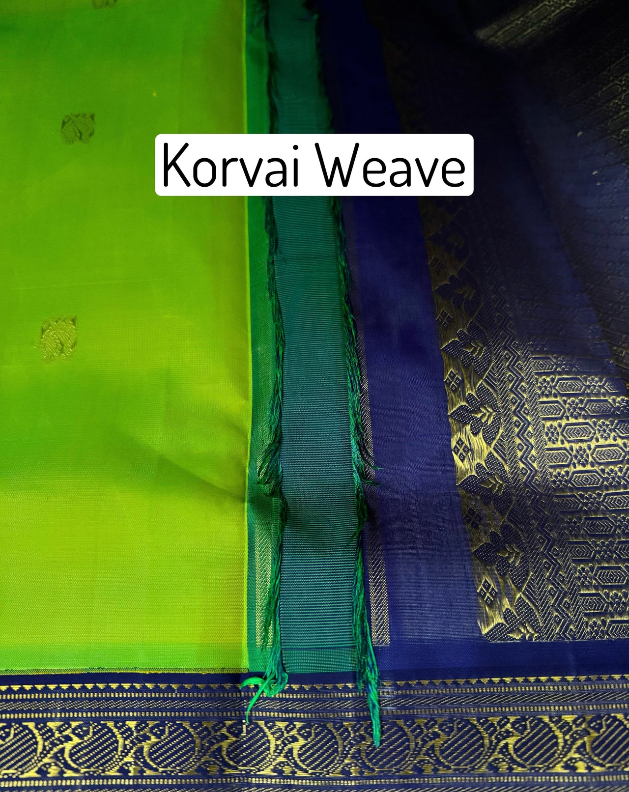 Kanchipuram Pure Silk Pure Zari Korvai Saree | Purple & Chartreuse | Contrast Border | Handwoven | Ships from California