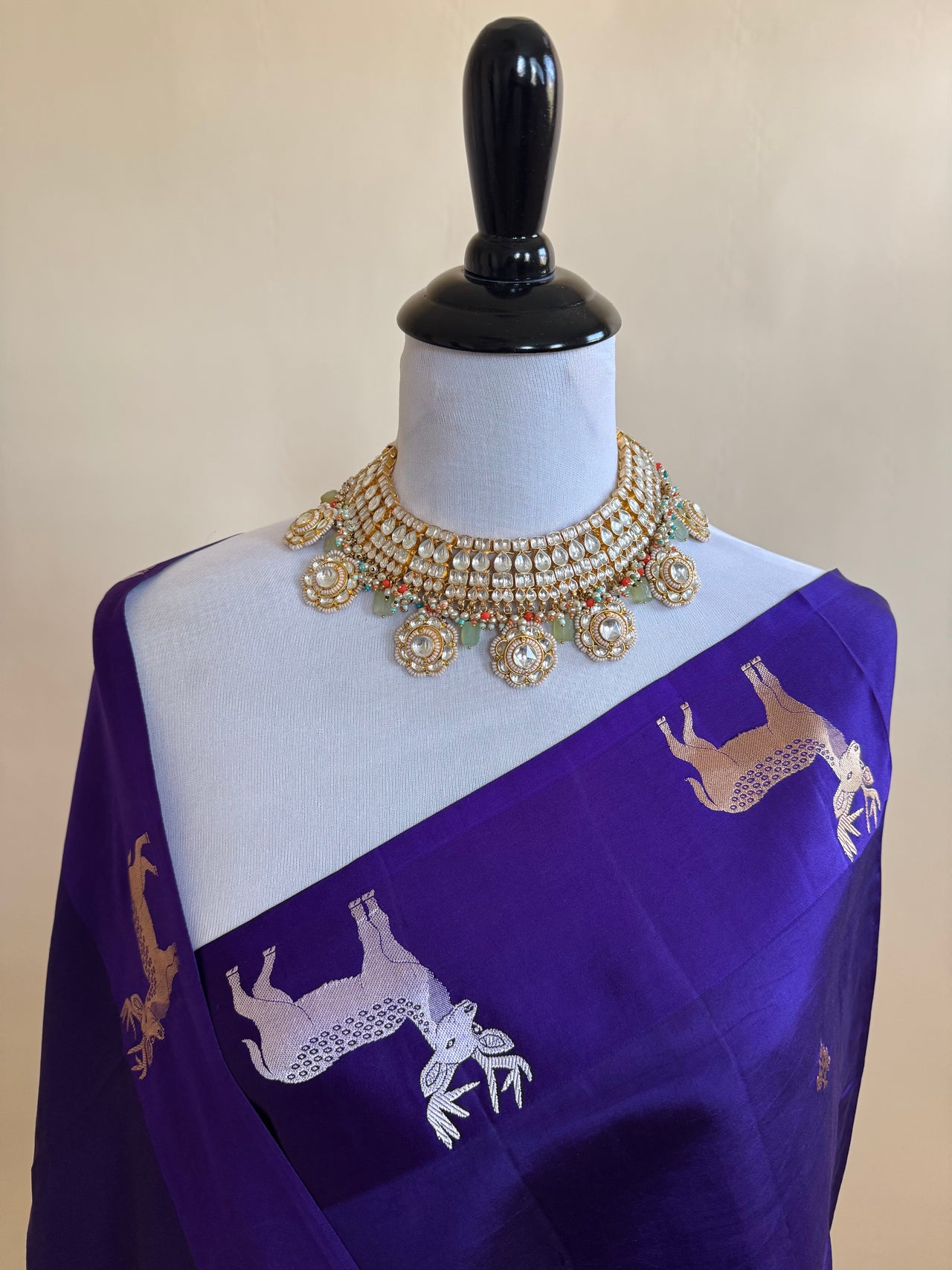 Mango Silk Saree from Banaras | Deep Purple | Satin Border | Silver & Gold Zari | Handwoven | Silk Mark Certified | Ships from California