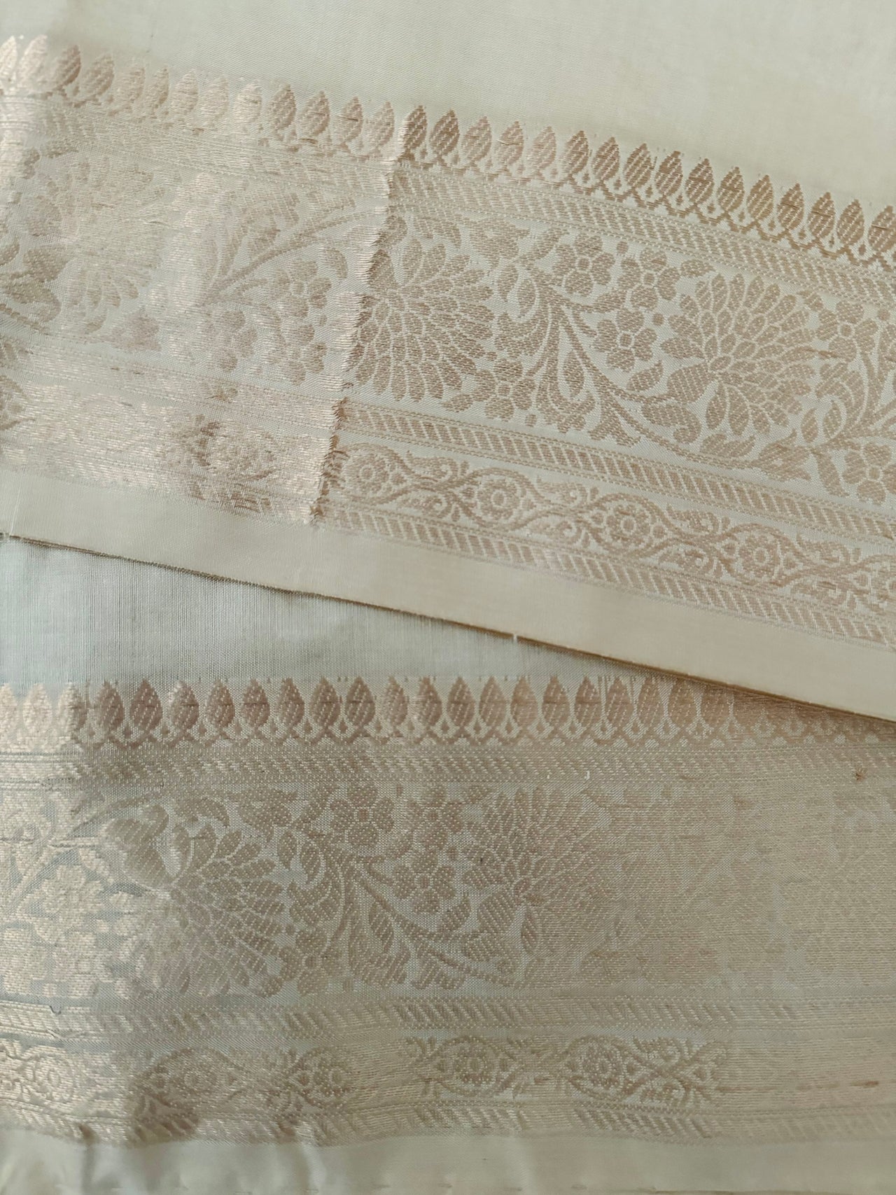 Light weight Katan Silk Saree from Banaras | Light Beige | Gold Zari | Handwoven | Silk Mark Certified | Ships from California