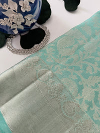 Thumbnail for ShopNaya Exclusive | Metallic Kanchipuram Pure Silk Saree | Pastel Cyan Blue | Pure Silver Zari | Handwoven | Ships from California