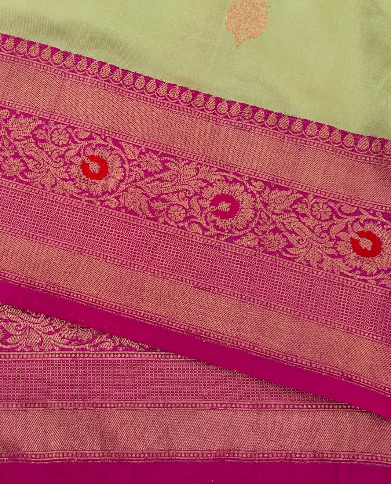 Banarasi Katan Pure Silk Saree | Light Pistachio Green & Pink | Gold Zari | Handwoven | Silk Mark Certified | Ships from California