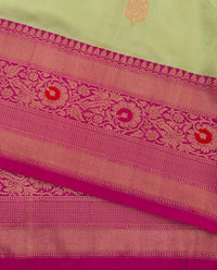Thumbnail for Banarasi Katan Pure Silk Saree | Light Pistachio Green & Pink | Gold Zari | Handwoven | Silk Mark Certified | Ships from California