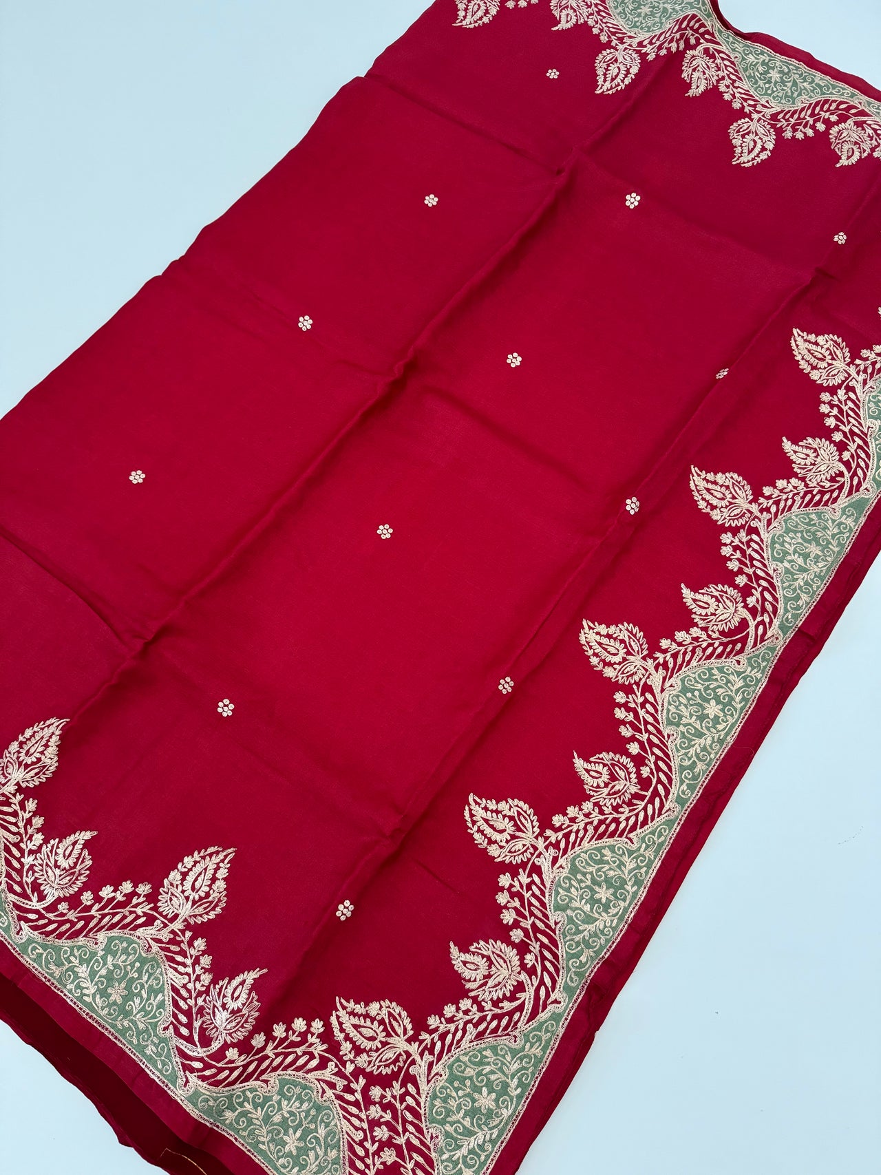 Lightweight Pure Tussar Silk Saree | Zardosi Pita Zari Work | Maroon | Hand Embroidery | Ships from California