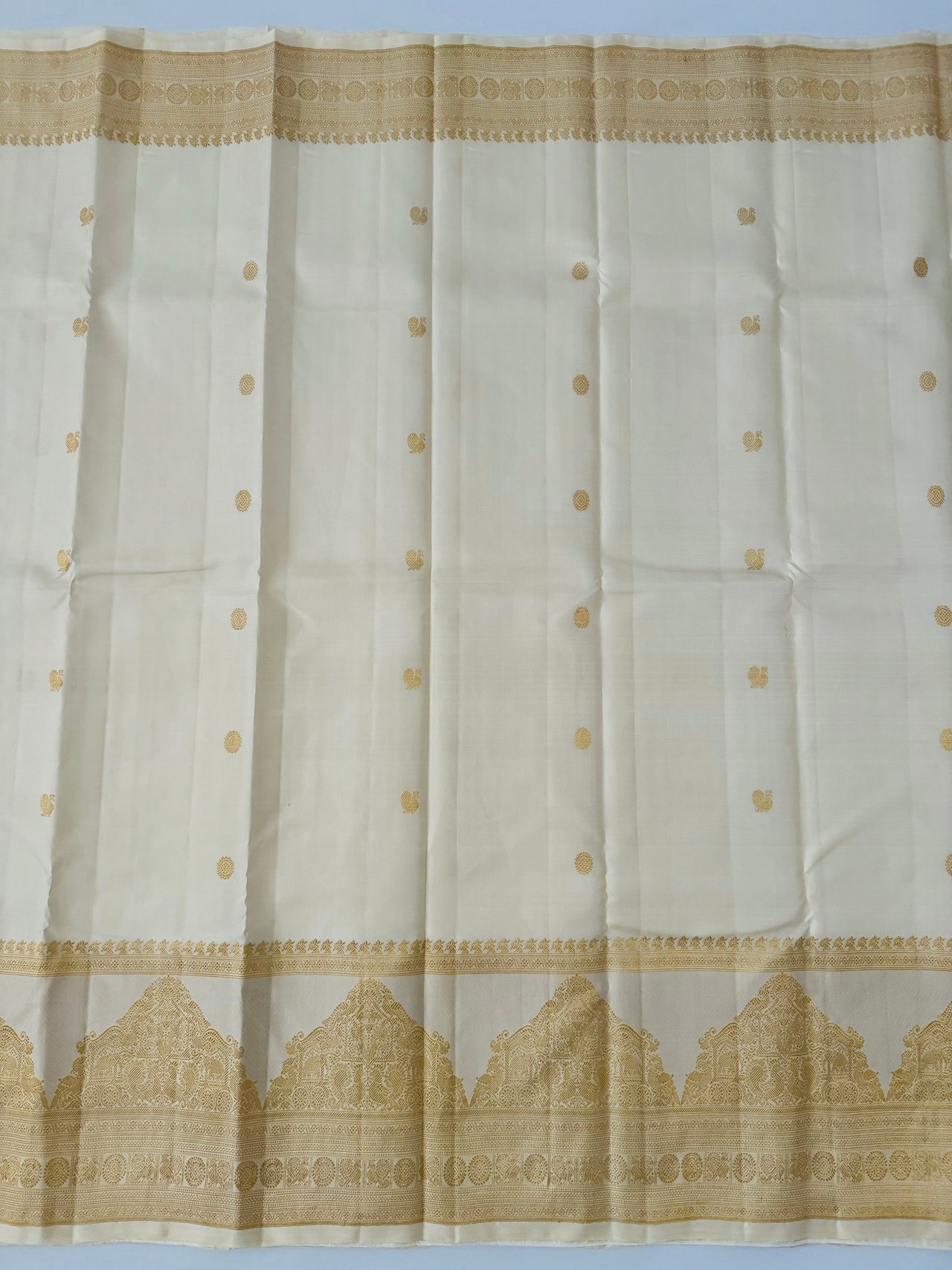 Exclusive Kanchipuram Pure Silk Saree | Off White | Ven Pattu | Pure Zari | Handwoven | Ships from California | Pushpam - ShopNaya Exclusive