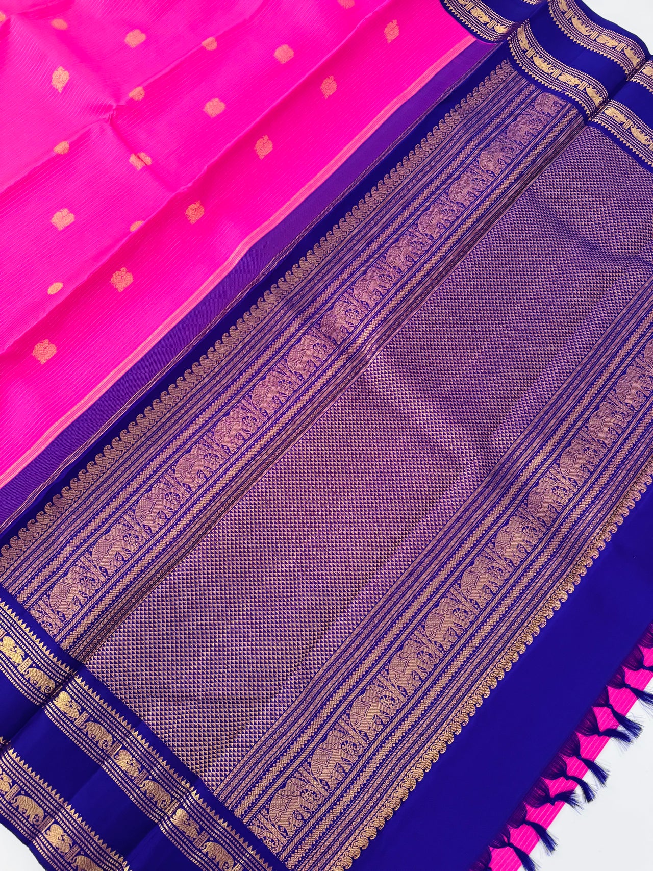 Exclusive Kanchivaram Korvai Pure Silk Pure Zari Silk Saree | Bubblegum Pink & Purple | Gold Zari | Handwoven | Ships from California