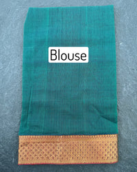 Thumbnail for Handwoven Mangalgiri Cotton Saree | Peacock Blue Green | Gold Zari | Handwoven | Ships from California