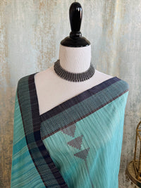 Thumbnail for ShopNaya Exclusive | Handwoven | Pure Cotton Saree | Jamdani Weave | No Blouse | Sky Blue | Thread Work | Ships from California