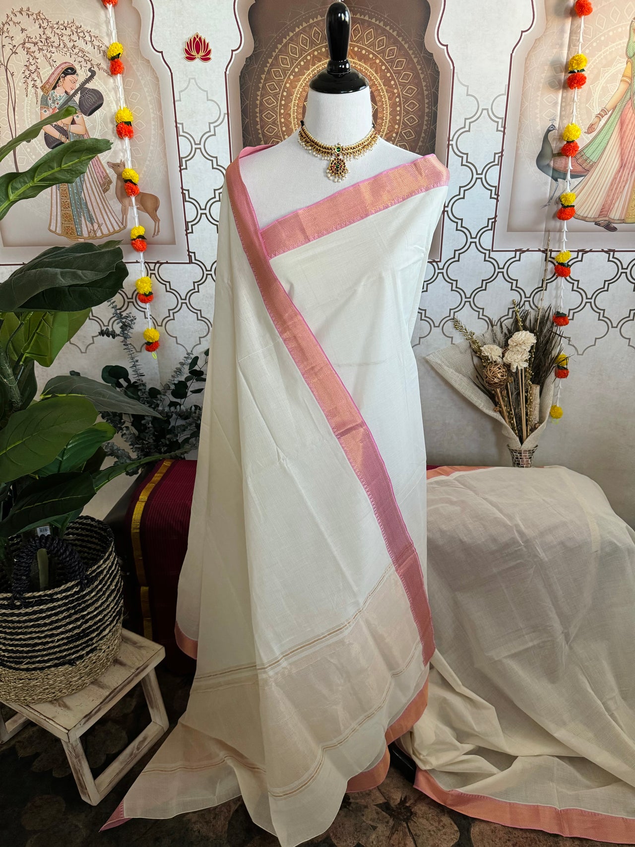 Handwoven Mangalgiri Cotton Saree | White | Gold Zari | Handwoven | Ships from California