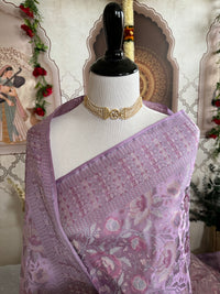 Thumbnail for Satin Silk Saree from Banaras| Tanchoi weave | Mauve/Light Purple | Handwoven | No Zari | Silk Mark Certified | Ships from California
