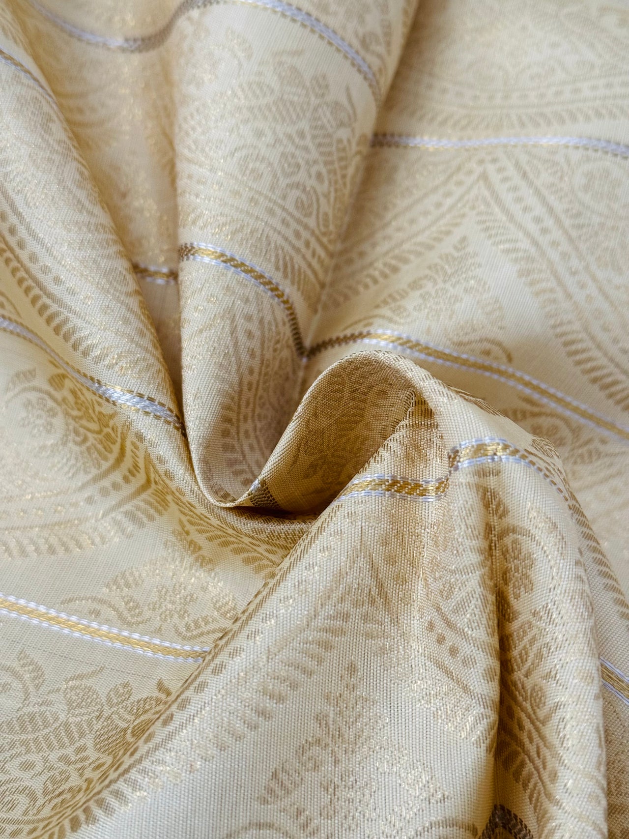Exclusive Kanchivaram Designer Pure Silk Pure Zari Silk Saree | Beige & Gold | Handwoven | Ships from California