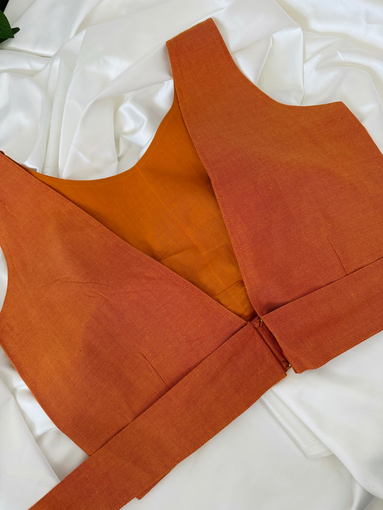 Ready To Wear Saree Blouse | Handwoven Cotton | Size 34 | Orange | Boat Neck | Free Shipping | Ships from California