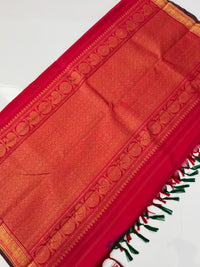 Thumbnail for Kanchivaram Pure Silk Pure Zari Silk Saree | Pink | Contrast Blue Blouse | Gold Zari | Handwoven | Ships from California