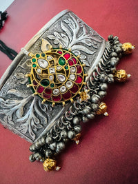 Thumbnail for German Silver Ahmedabadi Kundan Choker Set | Semi-Precious Stones | Contains Nickel | Gold Plated | Free Shipping | Ships from California