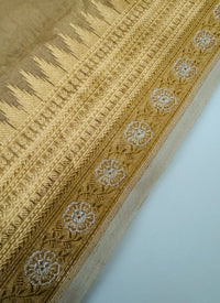 Thumbnail for Banarasi Kora Tissue Organza Silk Saree | Golden Beige | Gold Zari | Handwoven | Ships from California