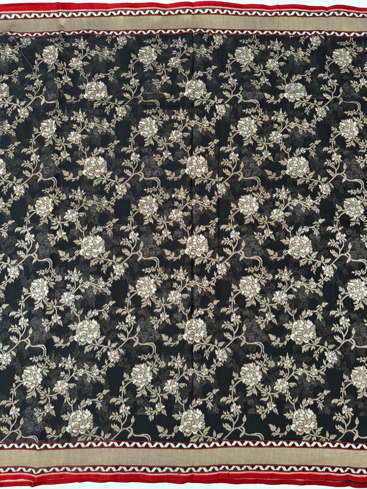 Pure Cotton Saree from Banaras | Black | Gold & Silver Zari | Kadwa Weave | Handwoven | Ships from California