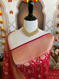 Thumbnail for Banarasi Katan Silk Saree | Red | Handwoven | Silk Mark Certified | Ships from California