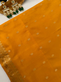 Thumbnail for Lightweight Banarasi Katan Silk Saree | Tumeric Yellow | Gold Zari | Handwoven | Silk Mark Certified | Ships from California