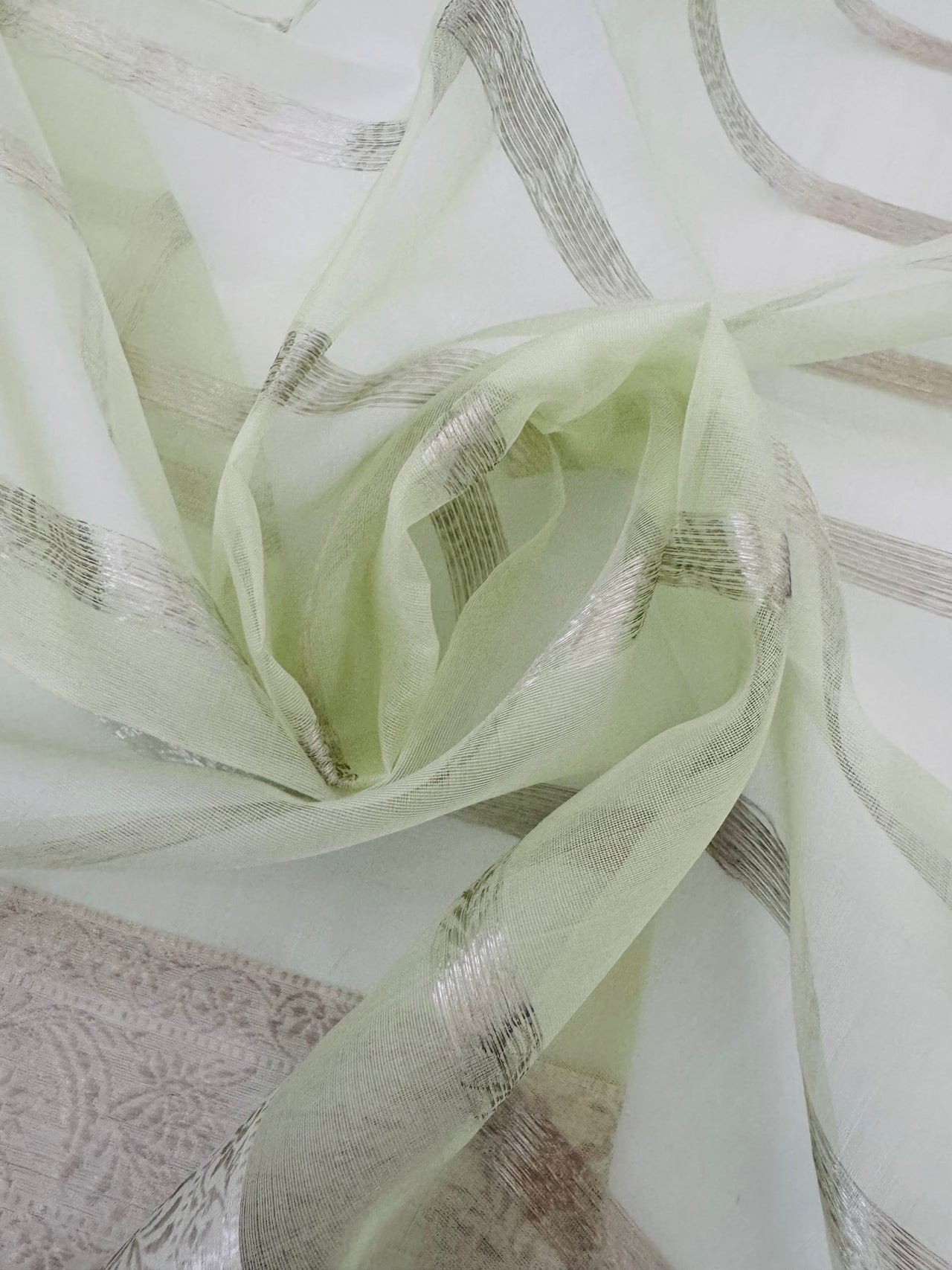 ShopNaya Exclusive | Handwoven | Silk Organza | Pastel Green | Silver Zari | Ships from California