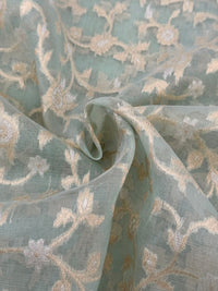 Thumbnail for Silk Organza Saree | Light Sea Green | Gold & Silver Zari | Handwoven | Ships from California