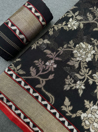 Thumbnail for Pure Cotton Saree from Banaras | Black | Gold & Silver Zari | Kadwa Weave | Handwoven | Ships from California