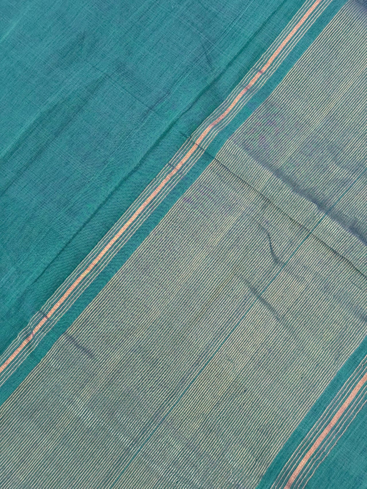 Handwoven Mangalgiri Cotton Saree | Peacock Blue Green | Gold Zari | Handwoven | Ships from California