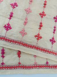 Thumbnail for Lightweight Kutch Embroidery Pure Tussar Silk Saree | Off White | Gujarati Hand Embroidery | Ships from California