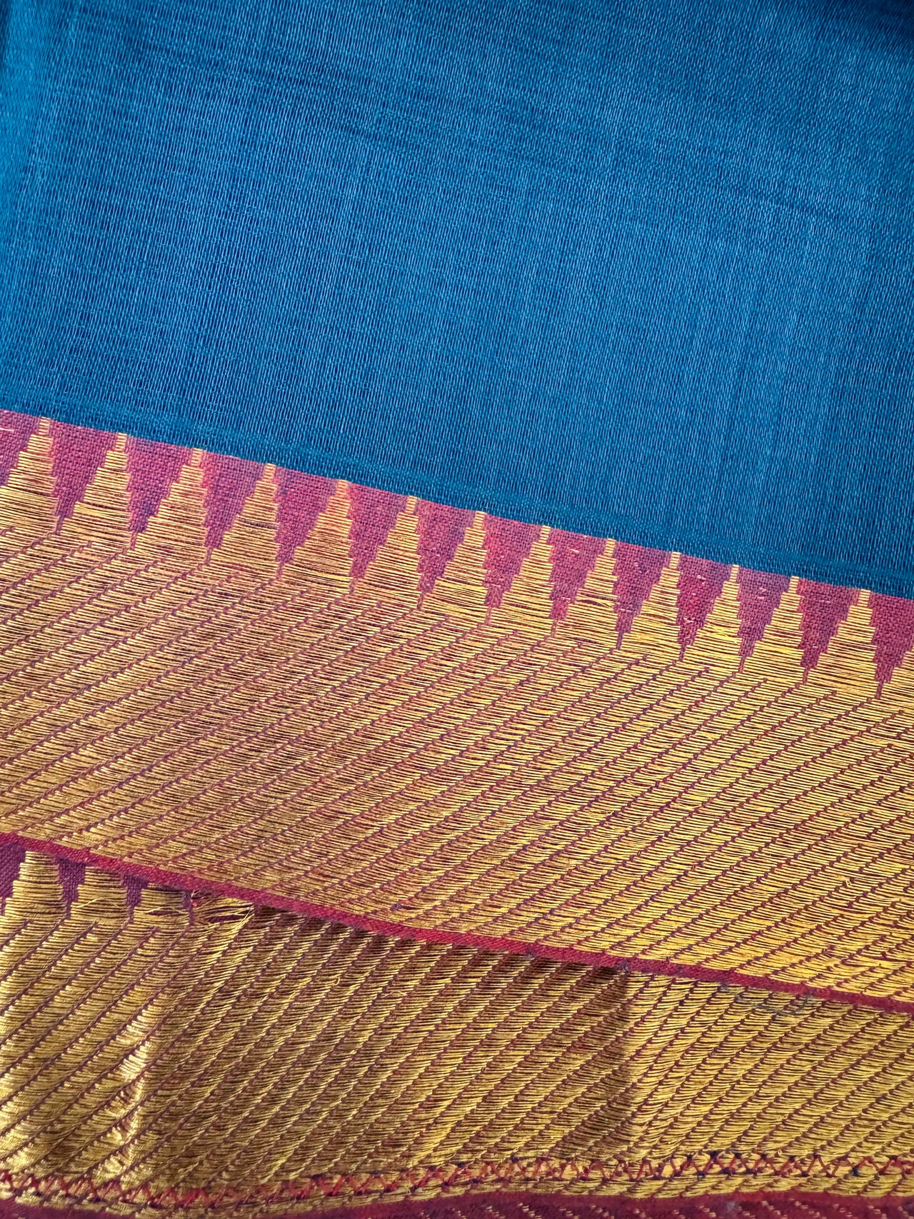 Handwoven Mangalgiri Cotton Saree | Blue | Gold Zari | Handwoven | Ships from California
