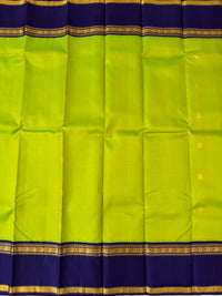 Thumbnail for Kanchipuram Pure Silk Pure Zari Korvai Saree | Purple & Chartreuse | Contrast Border | Handwoven | Ships from California