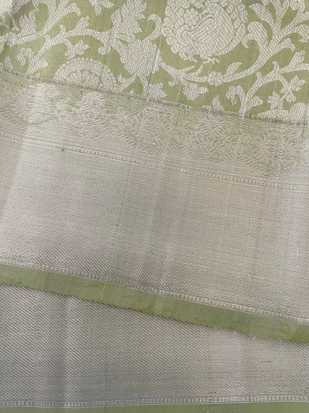 ShopNaya Exclusive | Metallic Kanchipuram Pure Silk Saree | Pastel Green | Pure Silver Zari | Handwoven | Ships from California