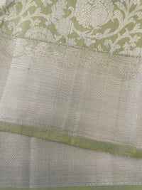 Thumbnail for ShopNaya Exclusive | Metallic Kanchipuram Pure Silk Saree | Pastel Green | Pure Silver Zari | Handwoven | Ships from California