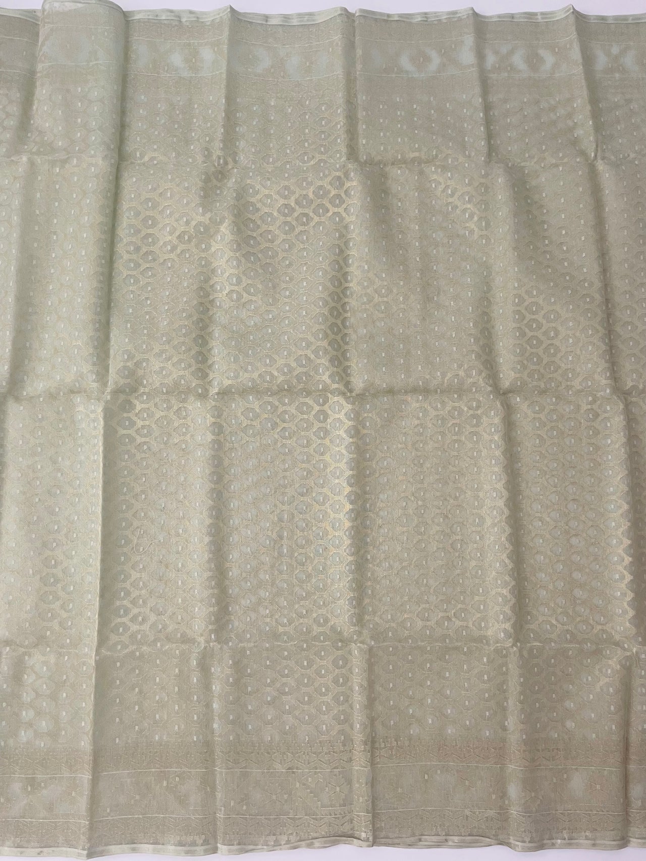 Masterpiece Authentic Dhakai Jamdani Muslin Saree from Bangladesh | Handwoven | Light Sage Green | Ships from California