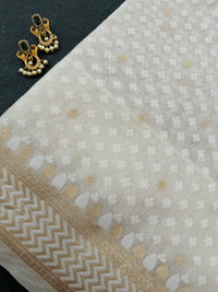 Thumbnail for Banarasi Cotton Patola Saree | Off-White | Gold Zari | Handwoven | Ships from California