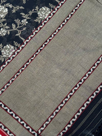 Thumbnail for Pure Cotton Saree from Banaras | Black | Gold & Silver Zari | Kadwa Weave | Handwoven | Ships from California