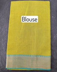 Thumbnail for Handwoven Mangalgiri Cotton Saree | Chartreuse | Gold Zari | Handwoven | Ships from California