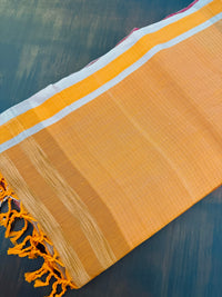 Thumbnail for ShopNaya Exclusive | Handwoven | Cotton & Soft Silk Saree | Dobby Design | No Blouse | Yellow Orange | Ships from California