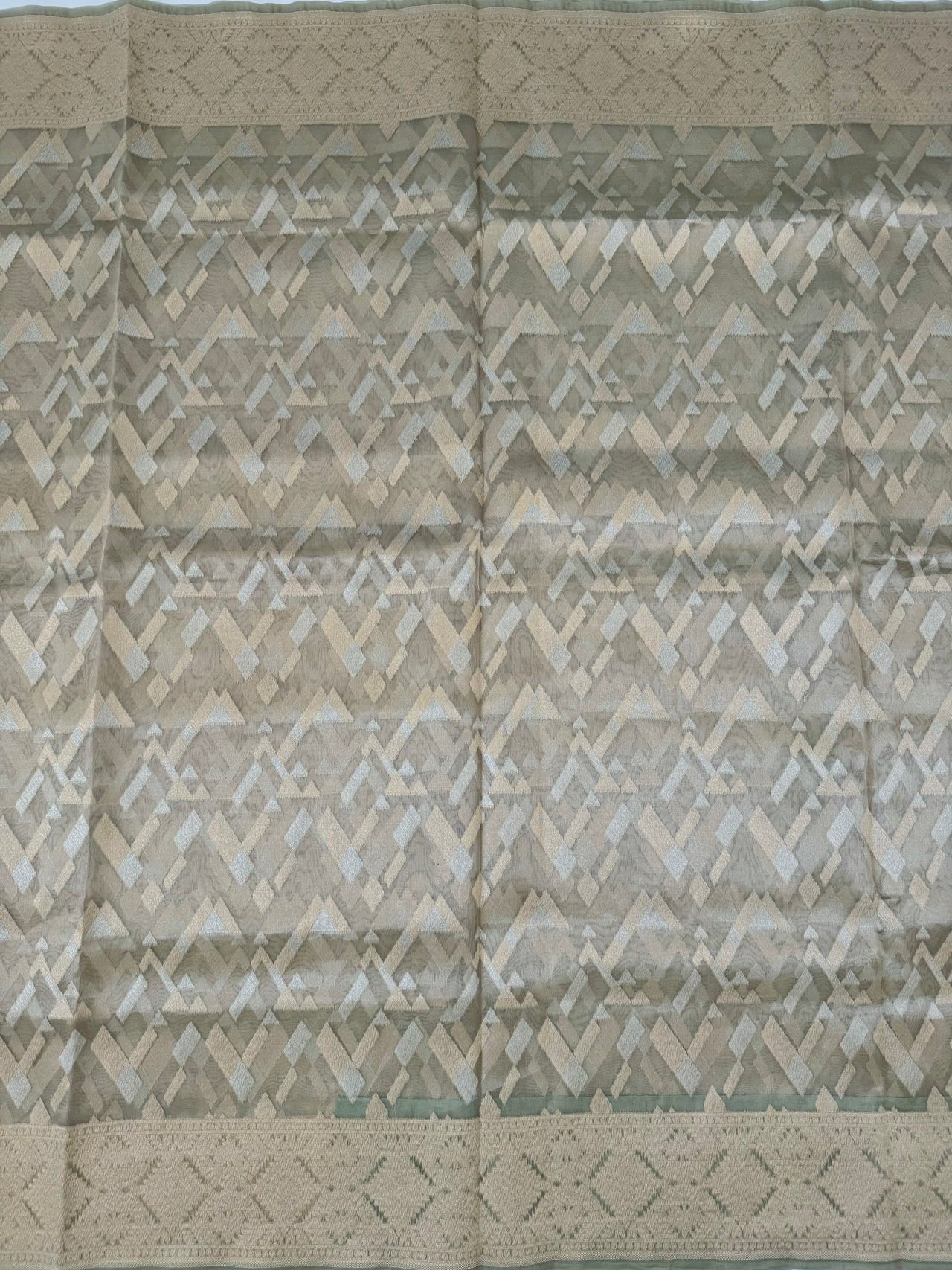 Banarasi Tissue Silk Alfi Saree | Light Sage Green | Gold & Silver Zari | Handwoven | Silk Mark Certified | Ships from California
