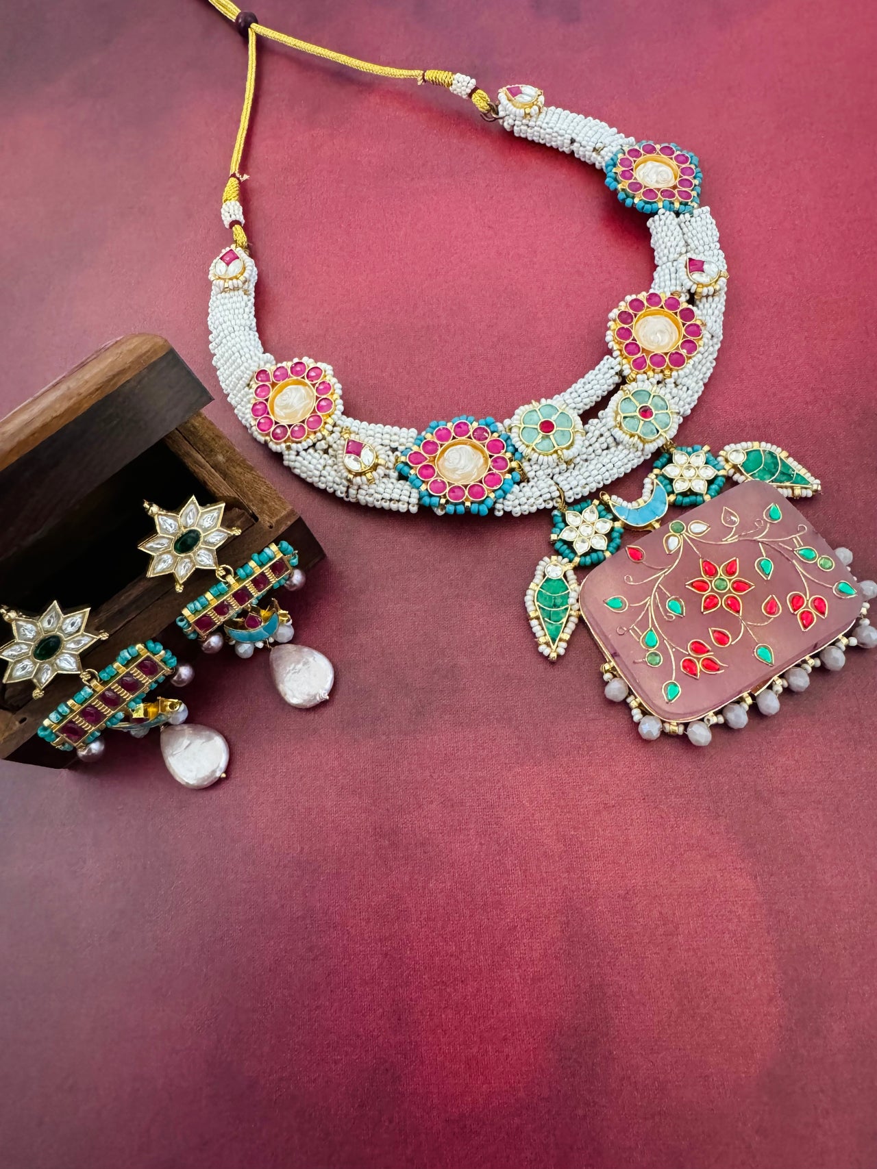Ahmedabadi Kundan Statement Jewelry | Semi-Precious Stones | Brass Base | Gold Plated | Silver Foil | Free Shipping | Ships from California
