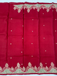 Thumbnail for Lightweight Pure Tussar Silk Saree | Zardosi Pita Zari Work | Maroon | Hand Embroidery | Ships from California