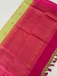 Thumbnail for Banarasi Katan Pure Silk Saree | Light Pistachio Green & Pink | Gold Zari | Handwoven | Silk Mark Certified | Ships from California