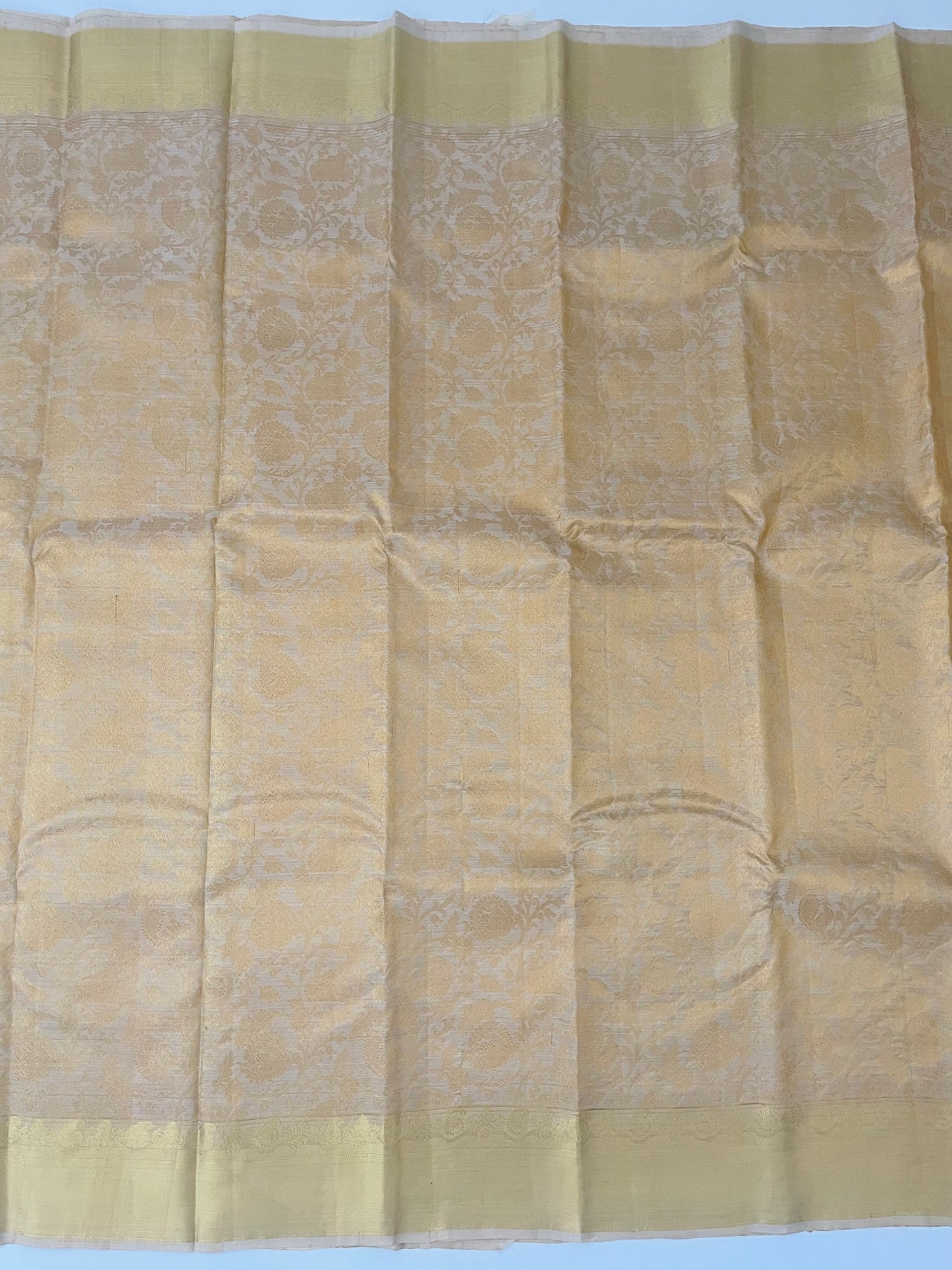 ShopNaya Exclusive | Metallic Brocade Kanchipuram Pure Silk Saree | Beige | Pure Gold Zari | Handwoven | Ships from California