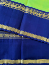 Thumbnail for Kanchipuram Pure Silk Pure Zari Korvai Saree | Purple & Chartreuse | Contrast Border | Handwoven | Ships from California