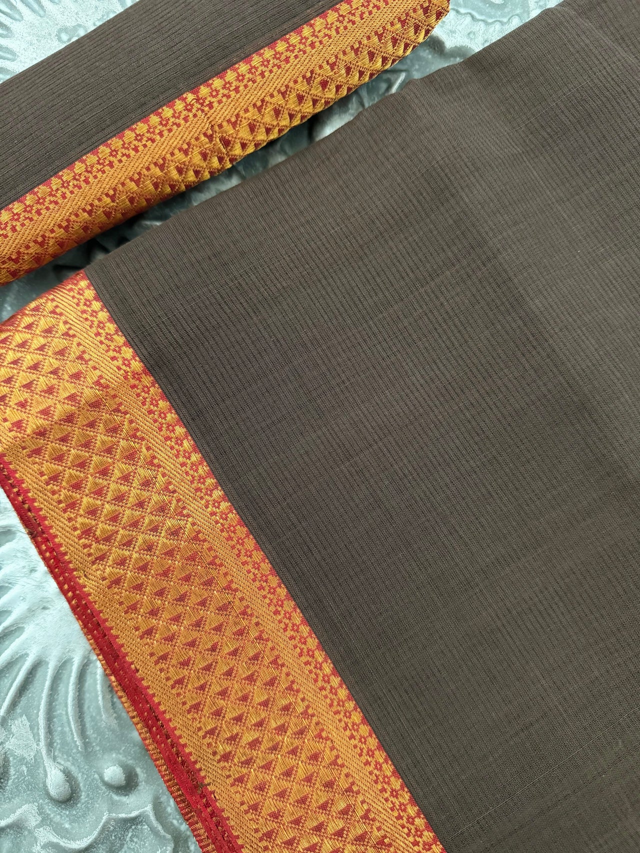 Handwoven Mangalgiri Cotton Saree | Brown | Gold Zari | Handwoven | Ships from California